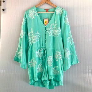 Chelsea & Violet Embroidered Ruffle Shorts Romper M NWT